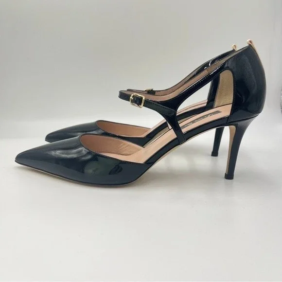 SJP Sarah Jessica Parker Size 40.5 10.5 Black Patent Leather Pump Heels Shoes‎